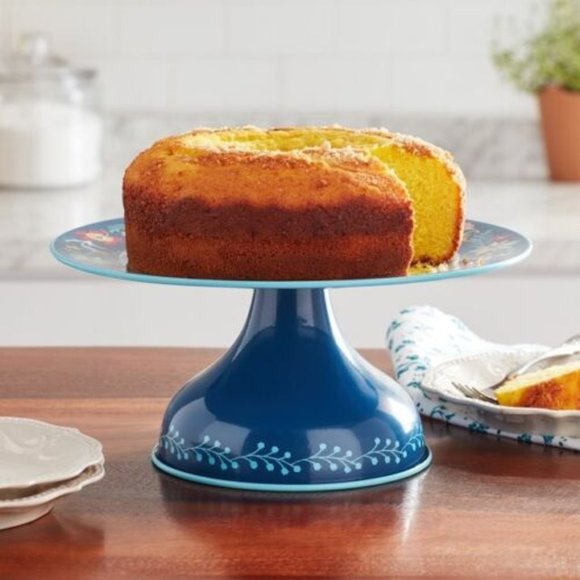 Pioneer Woman Enamel Cake Stand Keepsake Floral Blue 6.77"x11.65"x5.55" New 2023 - Picture 6 of 9
